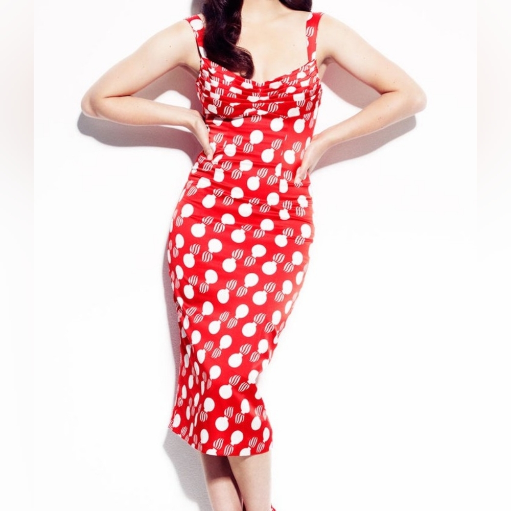 L'wren Scott Polka Dot Tea-length Red Silk Dress Size 40 Made in Italy